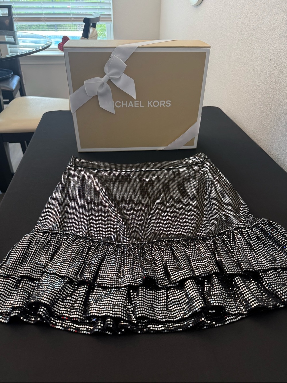 MICHAEL Michael Kors Silver Sequin Ruffle Mini Skirt